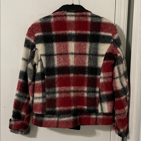 Zara Basic Like New Buffalo Plaid Red & Black Wool Mohair Teddy Jacket Medium - Picture 9 of 12